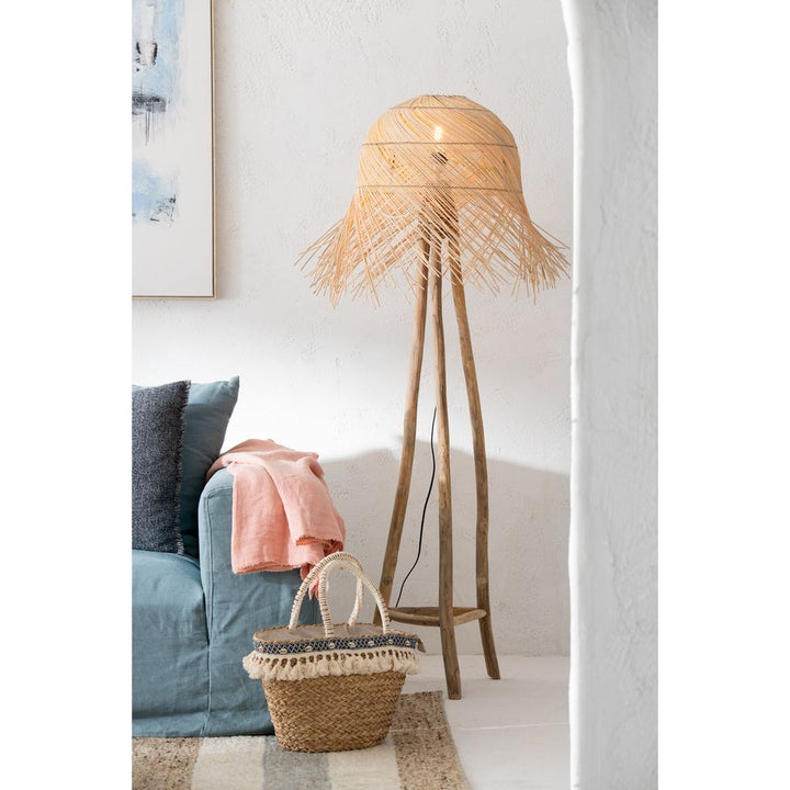 Lampe sur pied en branches de rotin / teck naturel | Designix -     - https://designix.fr