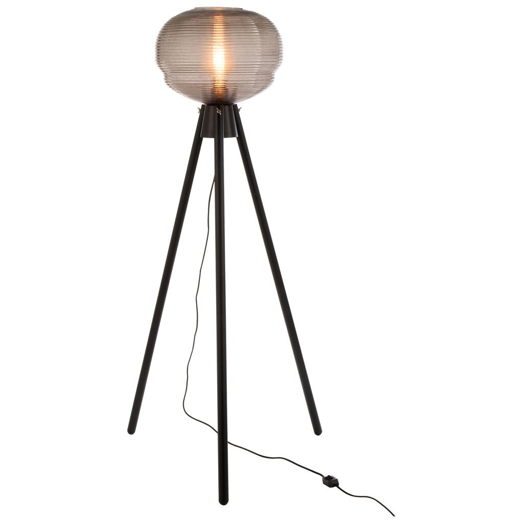 Lampe sur pied Teri trépied verre/bois gris/noir | Designix -     - https://designix.fr