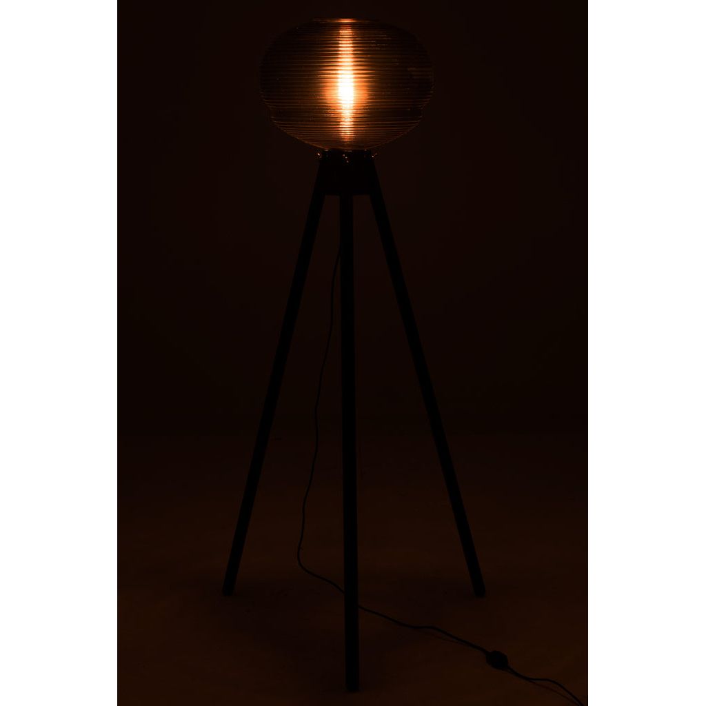 Lampe sur pied Teri trépied verre/bois gris/noir | Designix -     - https://designix.fr