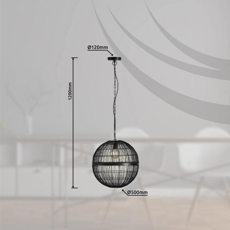 Schéma technique : hauteur 1200 mm et diamètre 500 mm de la suspension.