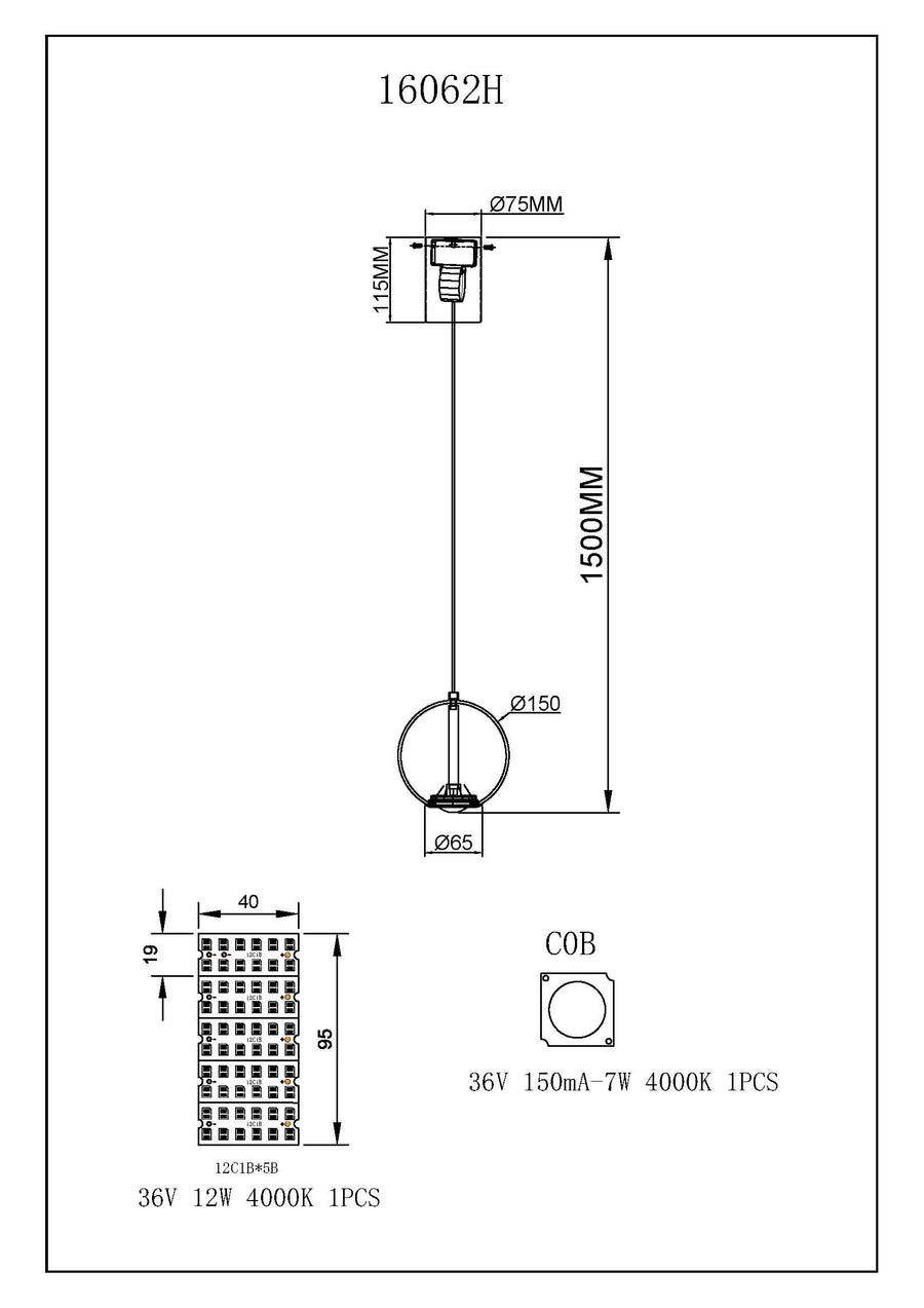 Suspension Simmons grise, H 180 cm