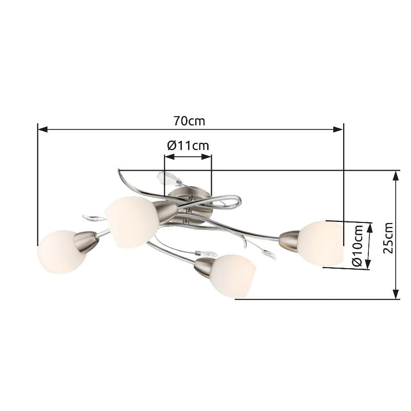 Plan coté du plafonnier, avec diamètre des diffuseurs 10 cm et hauteur 25 cm.