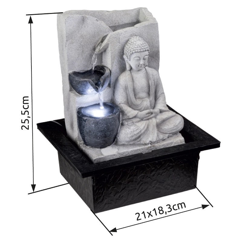 Schéma de dimensions avec hauteur 25,5 cm et base 21x18,3 cm.