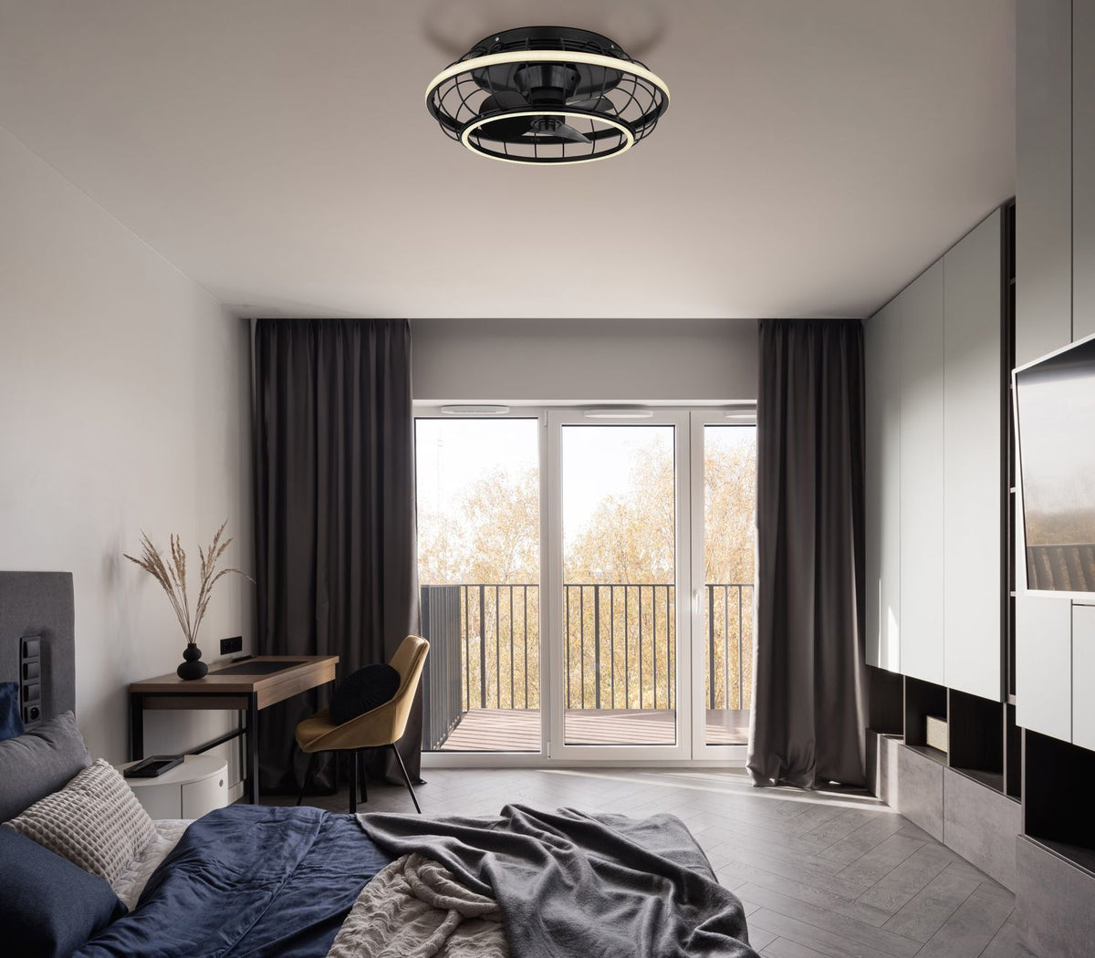 Ventilateur de plafond lumineux Linay noir mat