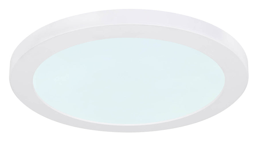 Vue de face du plafonnier allumé en lumière froide blanche