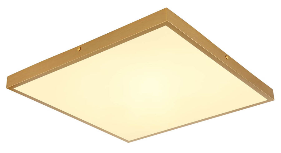 Détail du cadre en laiton avec vis apparentes et diffuseur opalin.