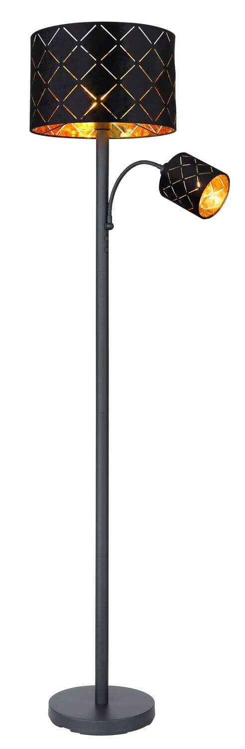 Vue de face du lampadaire, pied fin et base ronde plate