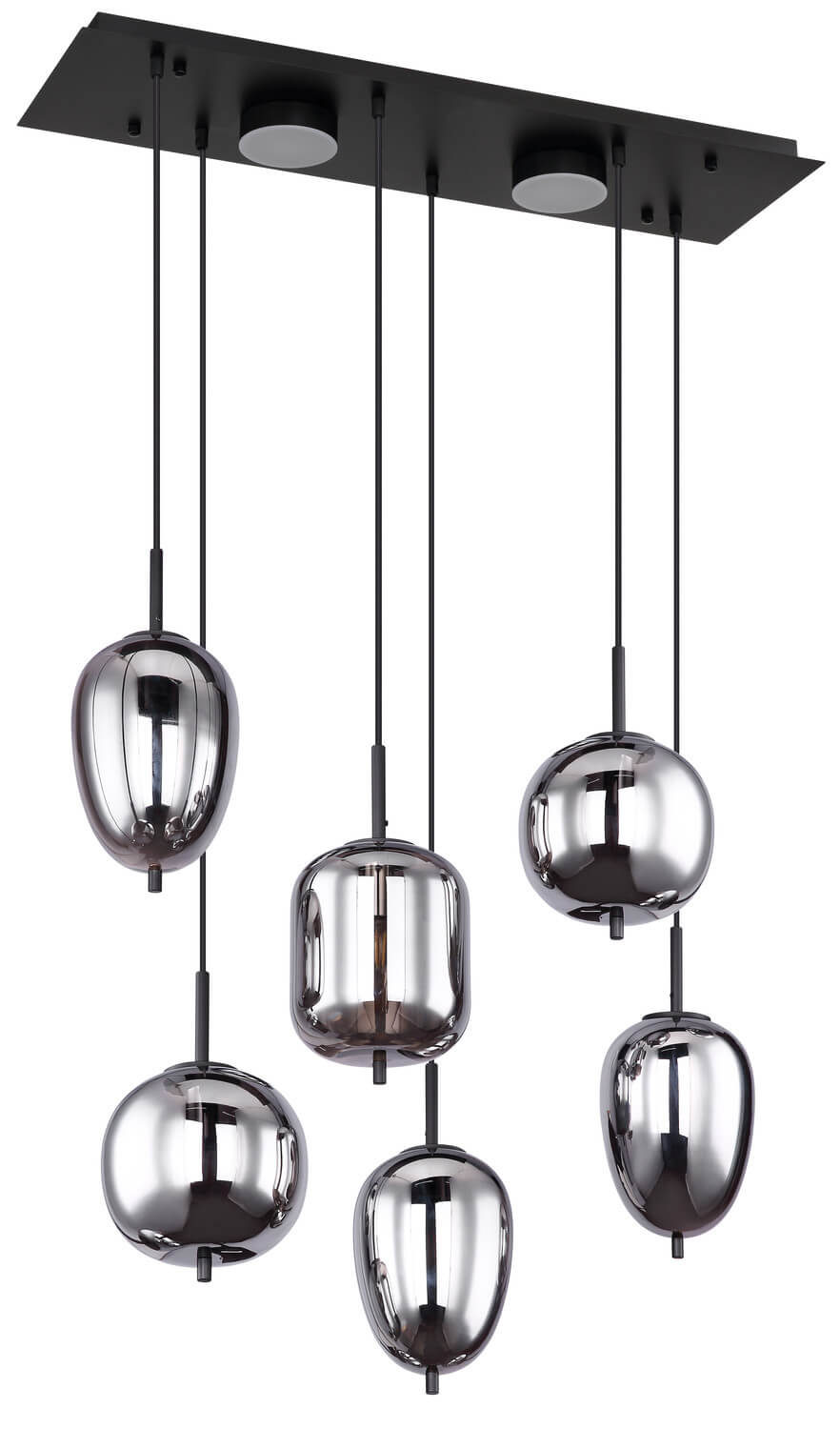 Vue de face éteinte montrant les globes transparents et le support plafond rectangulaire