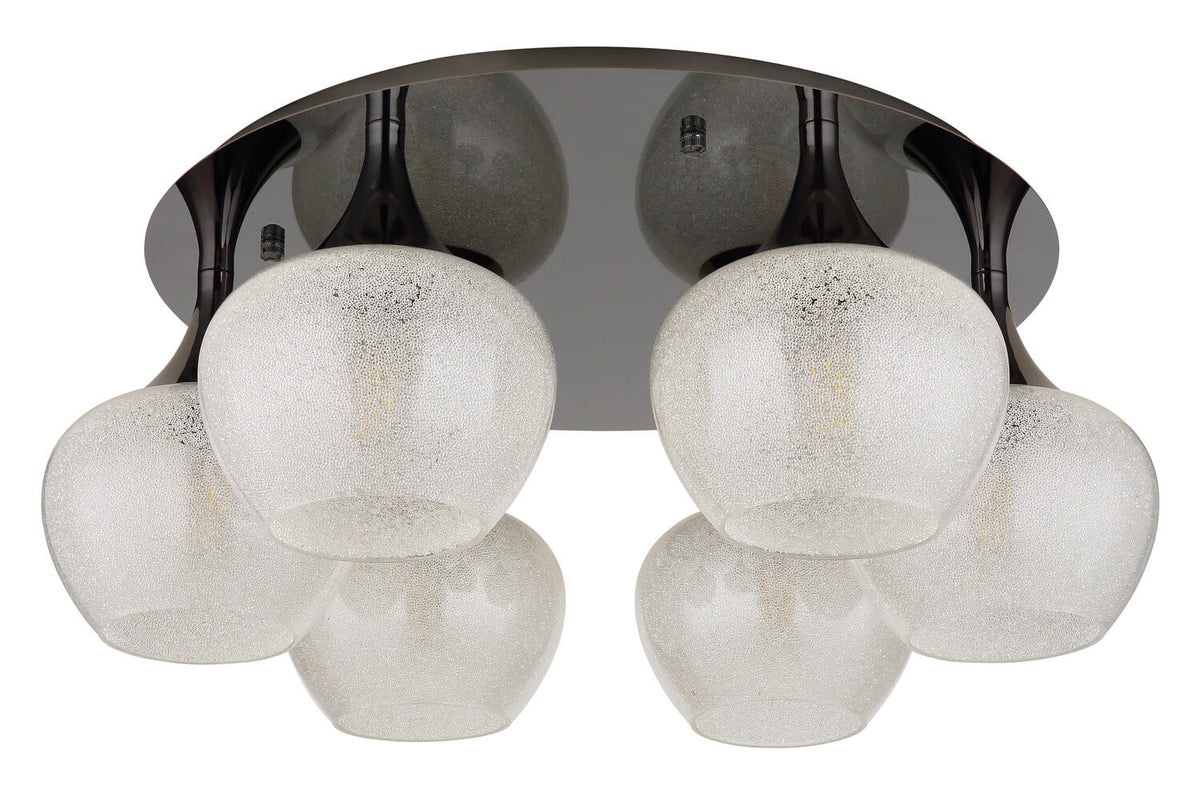 Luminaire éteint, détail des globes en verre clair et de la finition chromée