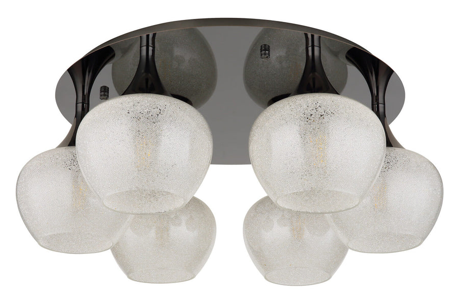 Luminaire éteint, détail des globes en verre clair et de la finition chromée