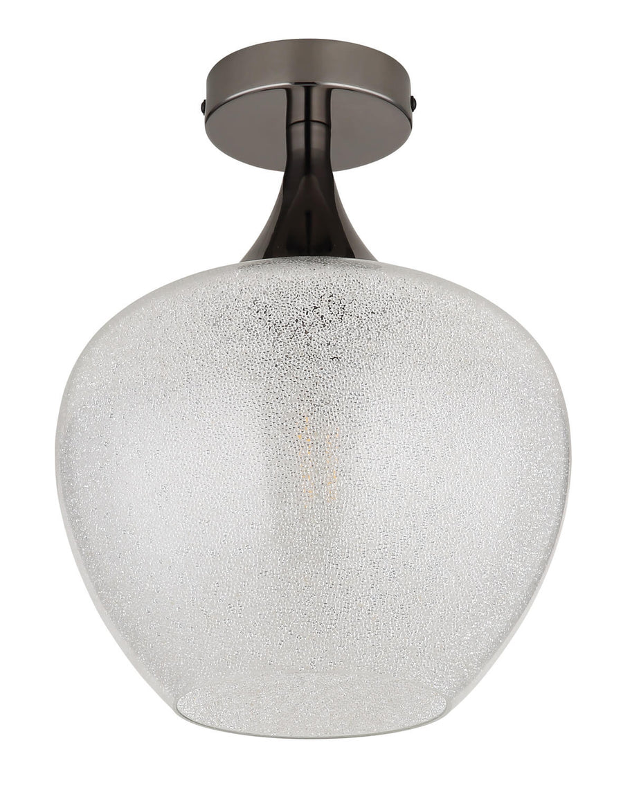 Produit éteint sur fond blanc, verre dépoli gris et monture chromée