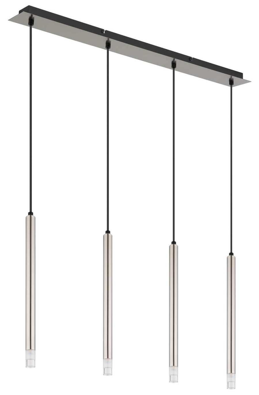 Détail de la finition nickel satiné et des embouts lumineux des quatre tubes verticaux