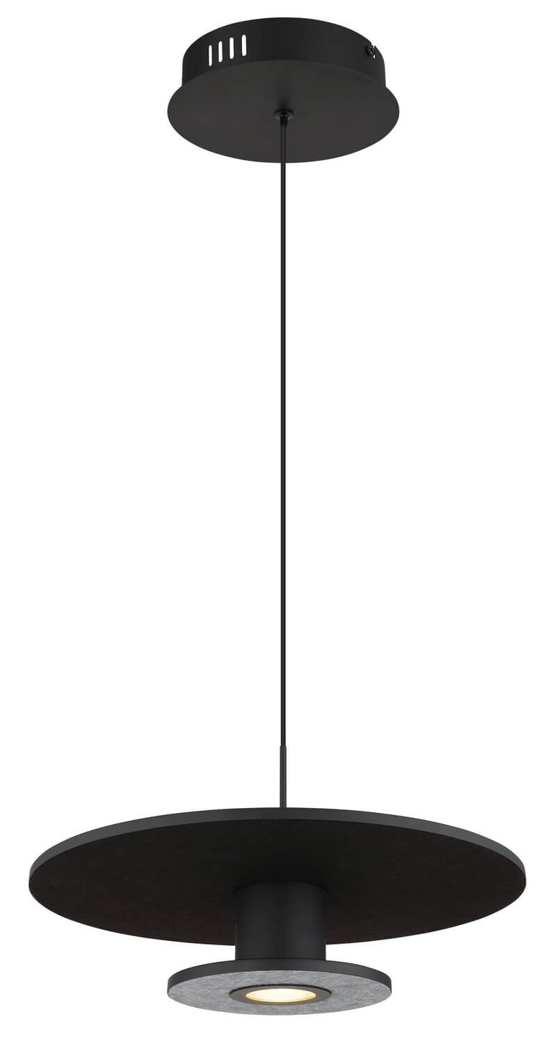 Profil vertical de la suspension noire montrant le câble et la rosace