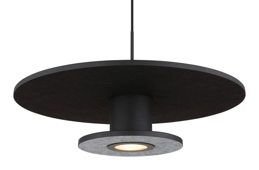 Détail rapproché du diffuseur texturé gris et de la source LED allumée