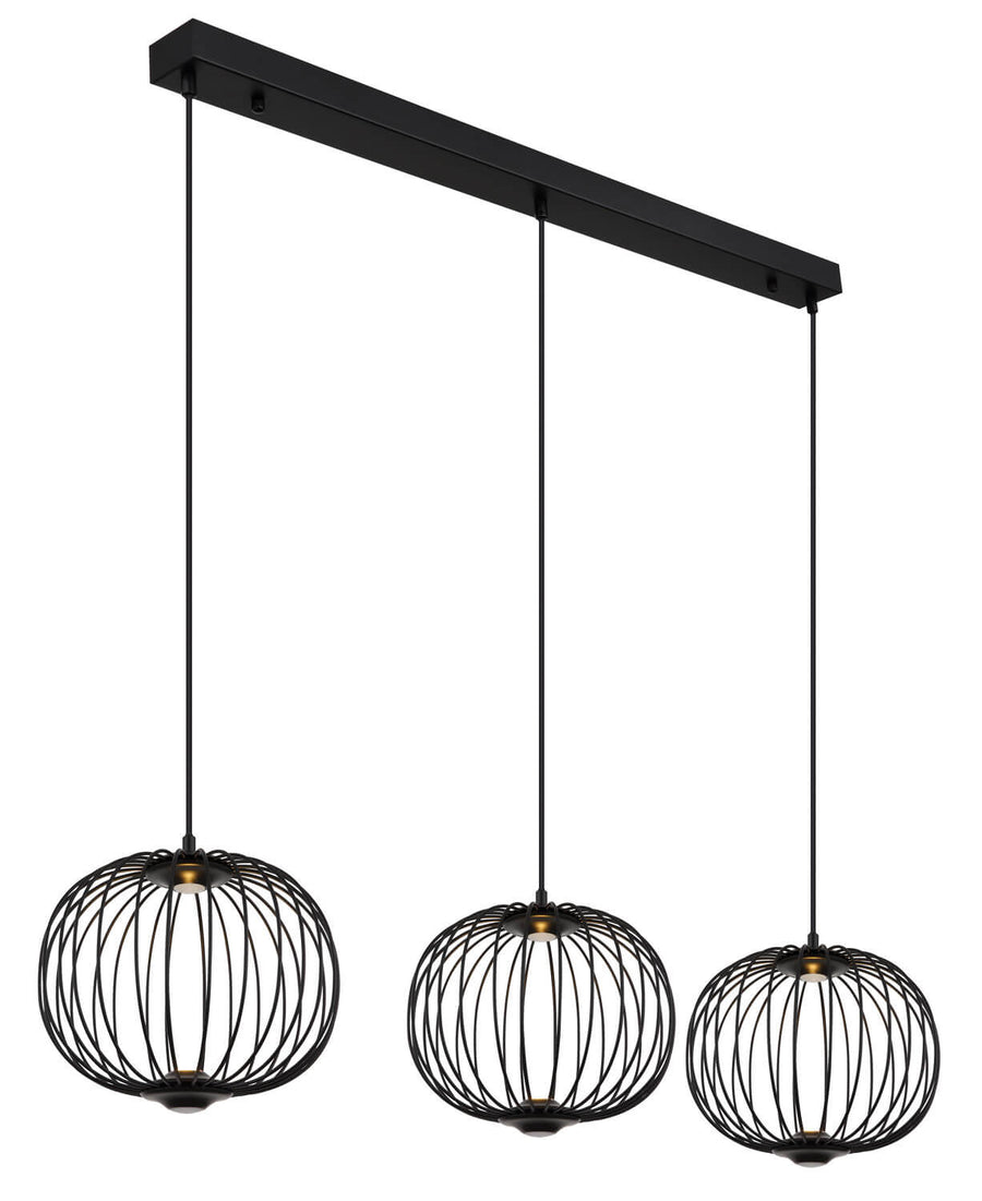 Détail du fil de fer noir formant la cage sphérique et ses points de fixation