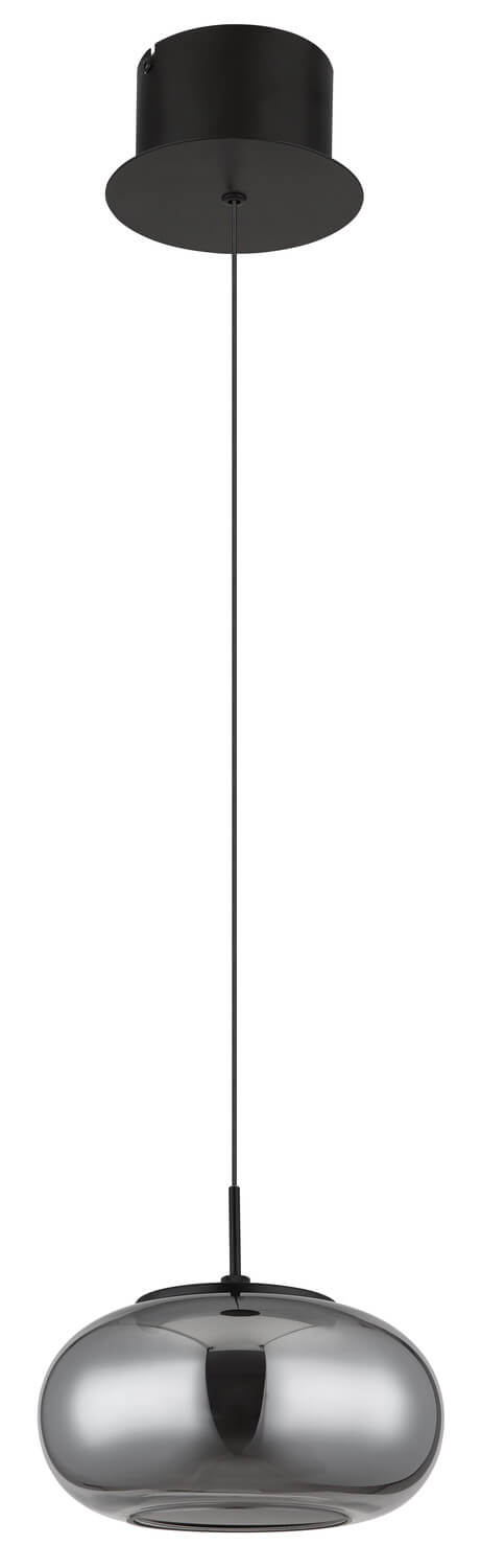 Luminaire éteint montrant l'abat-jour en verre fumé et la rosace noire.