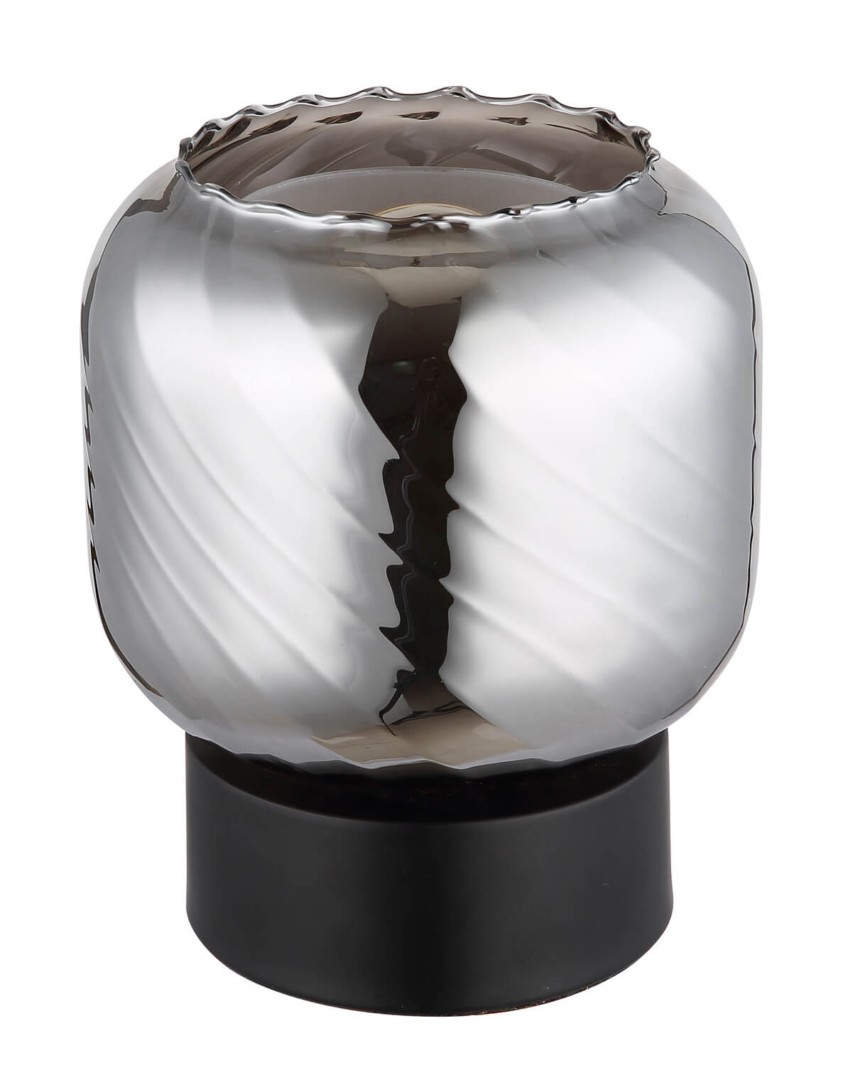 Détail du verre fumé et de la base cylindrique noire mate, éteint