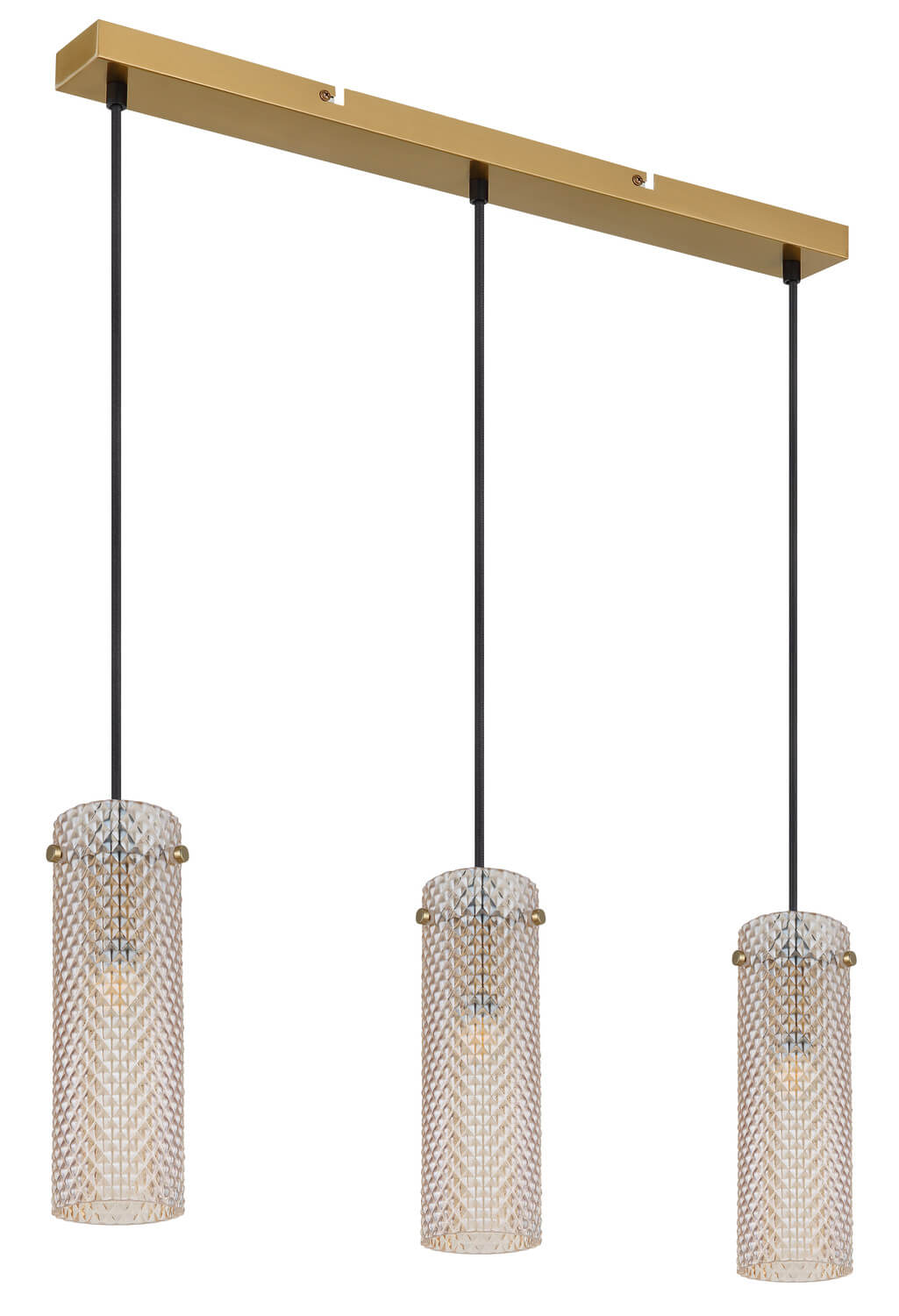 Photo produit montrant la suspension complète, câbles noirs et structure dorée.