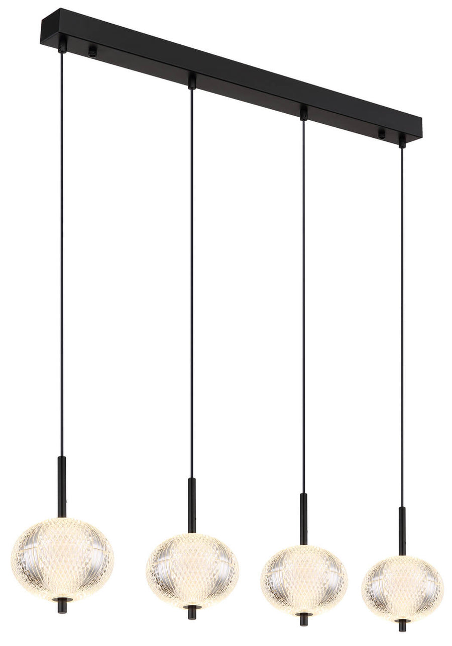 Luminaire allumé en intérieur, halos chauds diffusés par le verre texturé