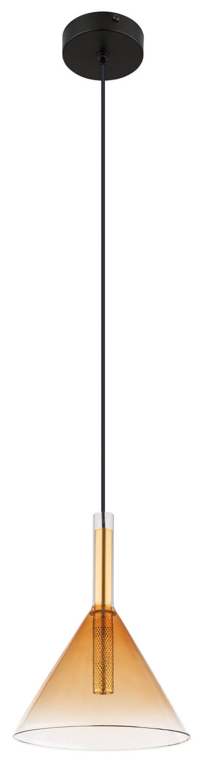 Vue entière sur fond blanc, cordon noir et diffuseur intérieur doré perforé