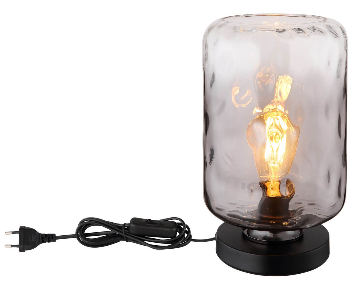 Photo du luminaire avec câble d'alimentation et interrupteur, sur fond blanc.