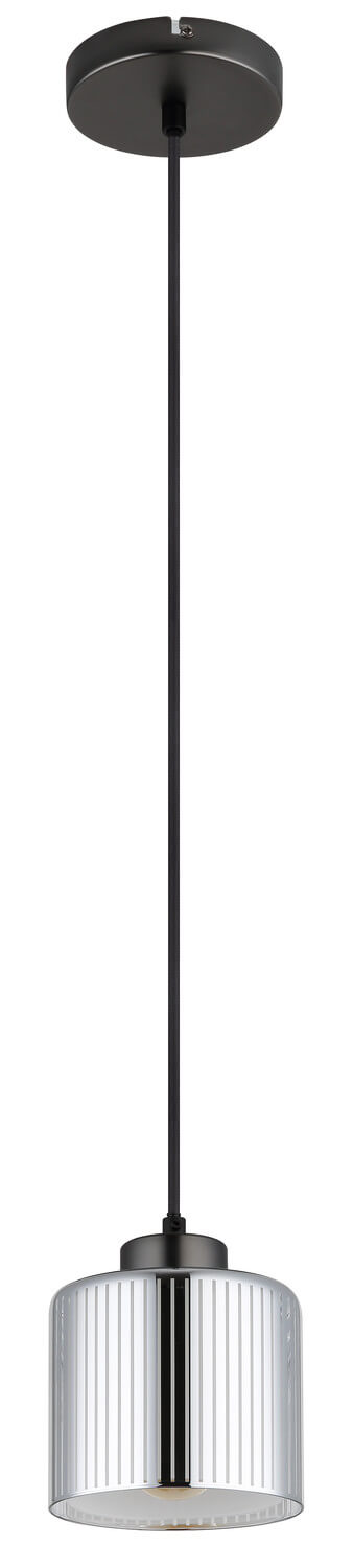 Vue de profil du luminaire éteint, câble noir et rosace visibles