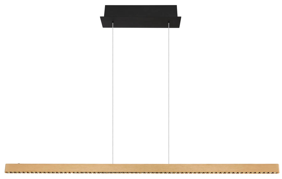 Vue de face du luminaire, longue barre horizontale et deux câbles verticaux