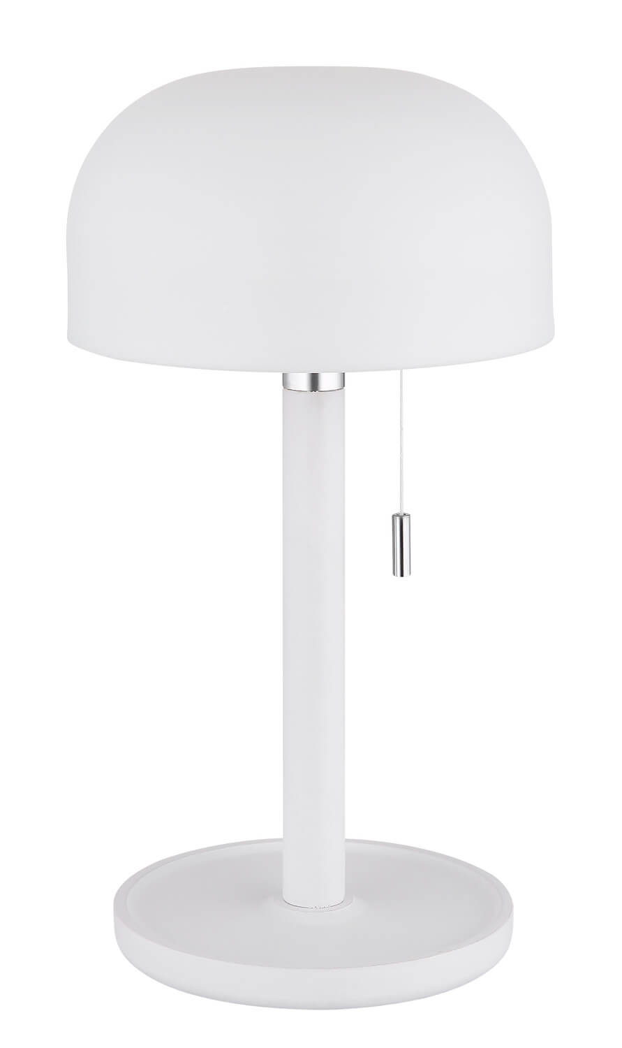 Lampe éteinte de face, abat-jour blanc mat et base ronde plate