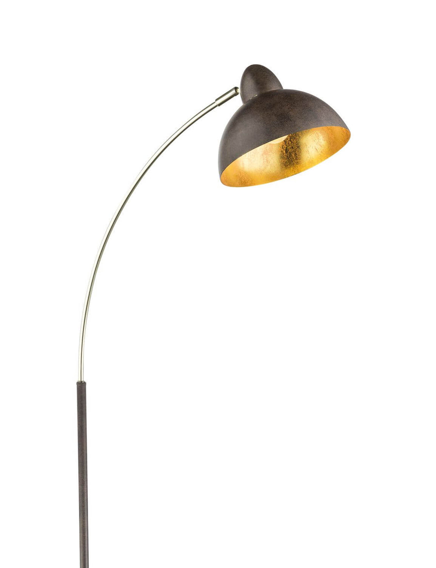 Photo produit du lampadaire à arc, abat-jour dôme rouille et intérieur doré