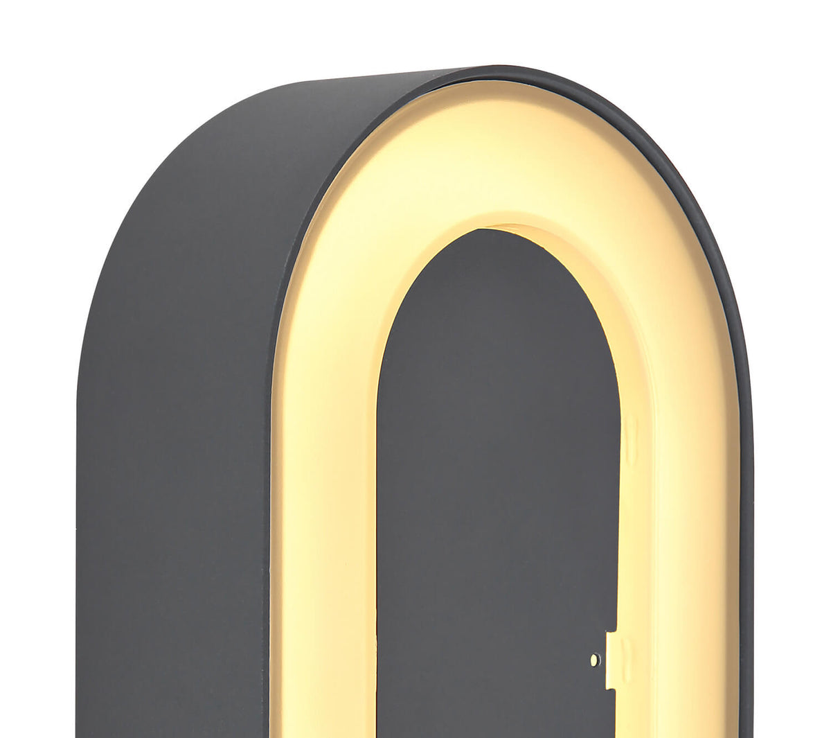 Détail du haut arrondi et de la finition mate anthracite.
