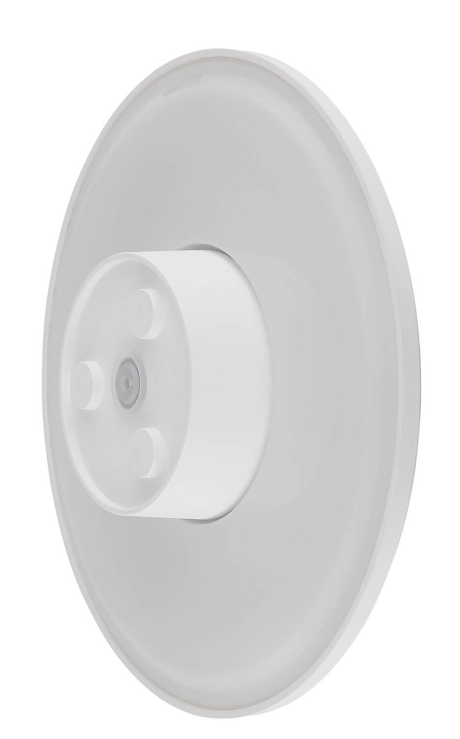 Vue arrière montrant le boîtier cylindrique blanc et ses trois encoches de fixation