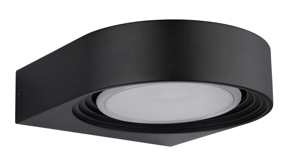 Profil du luminaire mural noir, support plat et diffuseur orienté vers le bas.