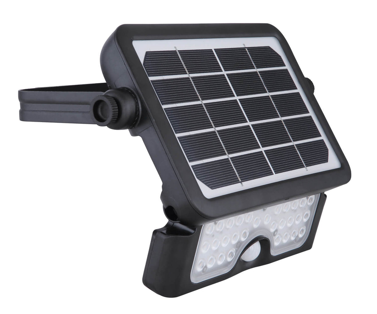Vue de côté du luminaire solaire, panneau photovoltaïque et diffuseur transparent.
