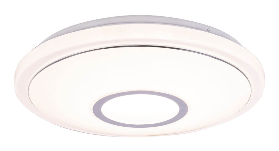 Vue de profil du plafonnier rond blanc très plat