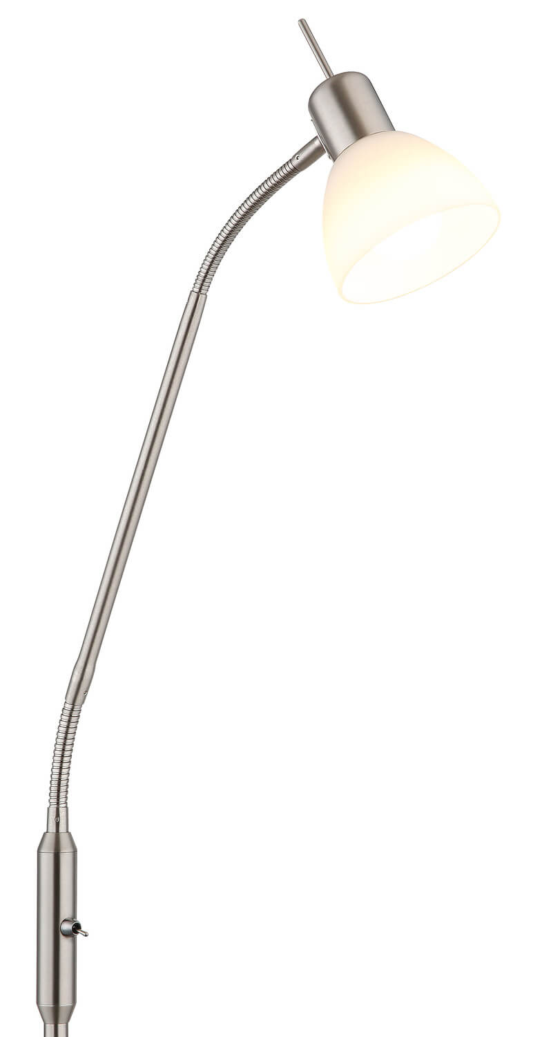 Détail du col flexible et de l'abat-jour en verre translucide du luminaire