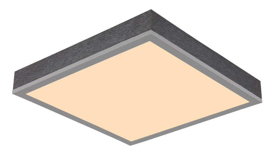 Gros plan rapproché du boîtier carré, bordure effet bois foncé et diffuseur lumineux