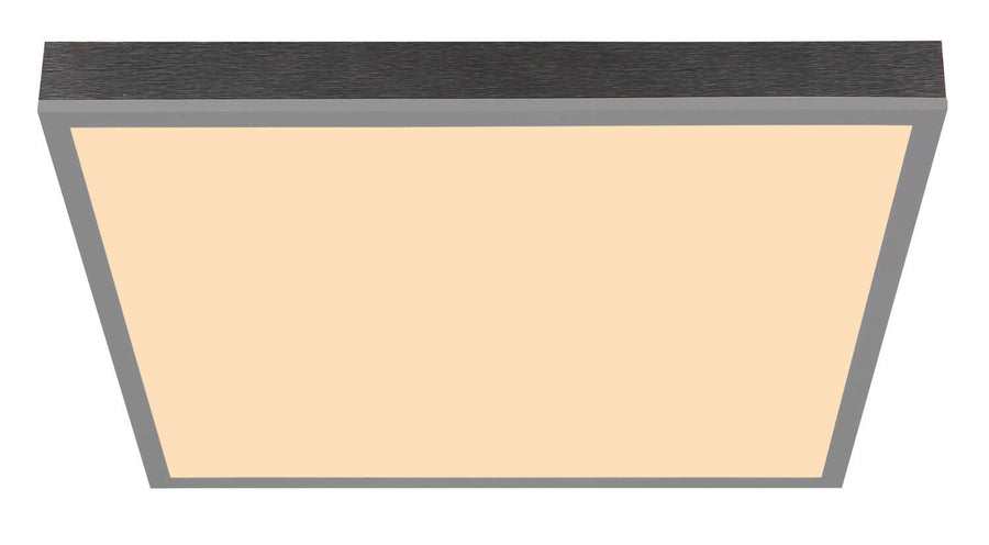 Détail du cadre texturé et du diffuseur beige d'un plafonnier carré.