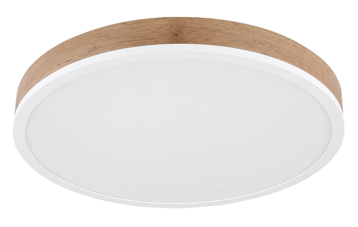 Vue de dessous du plafonnier montrant le diffuseur blanc mat et sa bordure