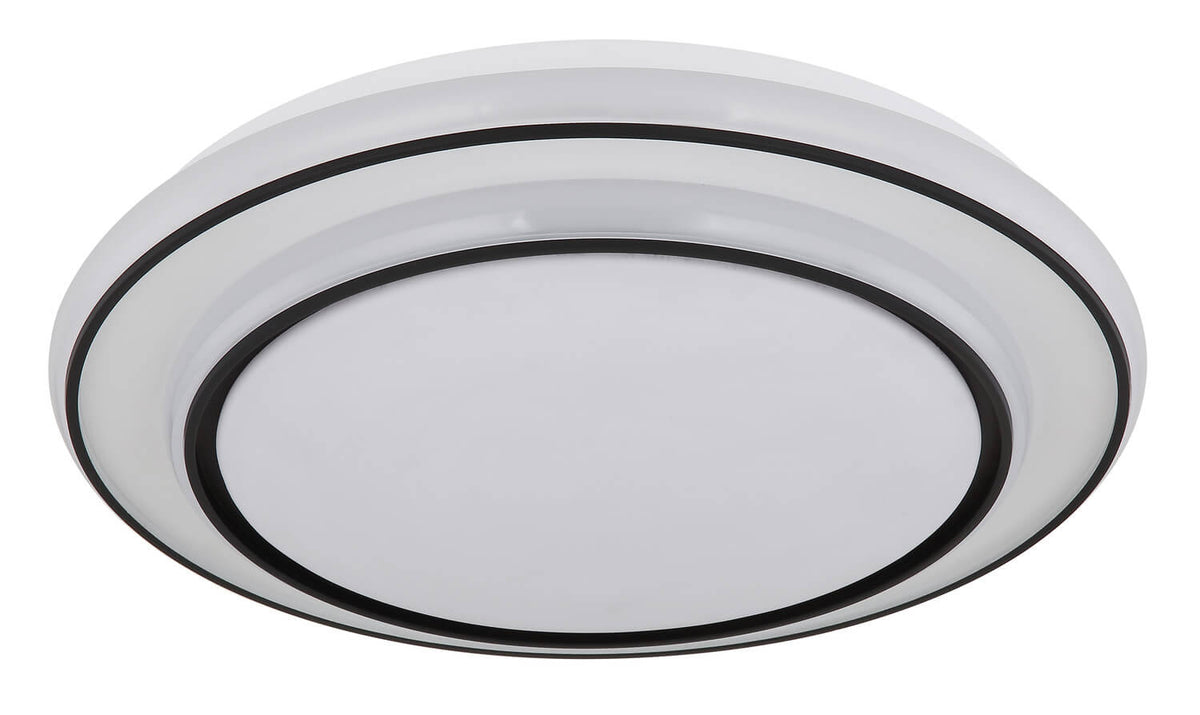 Produit éteint vu de trois quarts, capot blanc mat et double cerclage noir