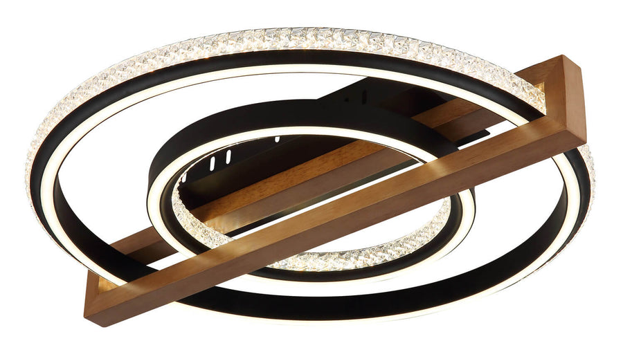 Détail du cerclage en cristal et des anneaux noirs avec finition bois
