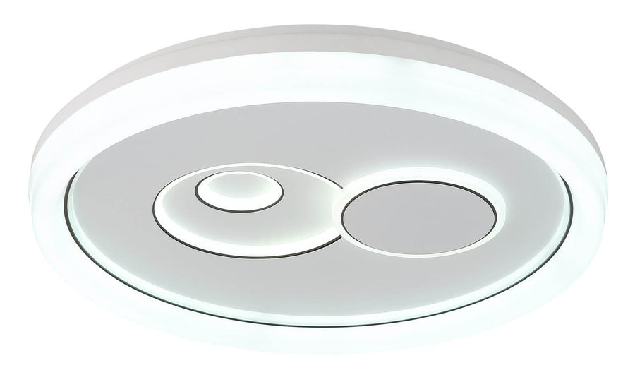 Plafonnier allumé en lumière froide, vue de face sur fond blanc