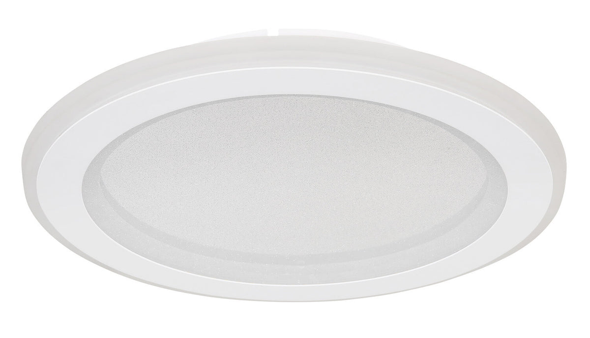 Vue rapprochée du luminaire éteint montrant la finition blanche mate et le cerclage.