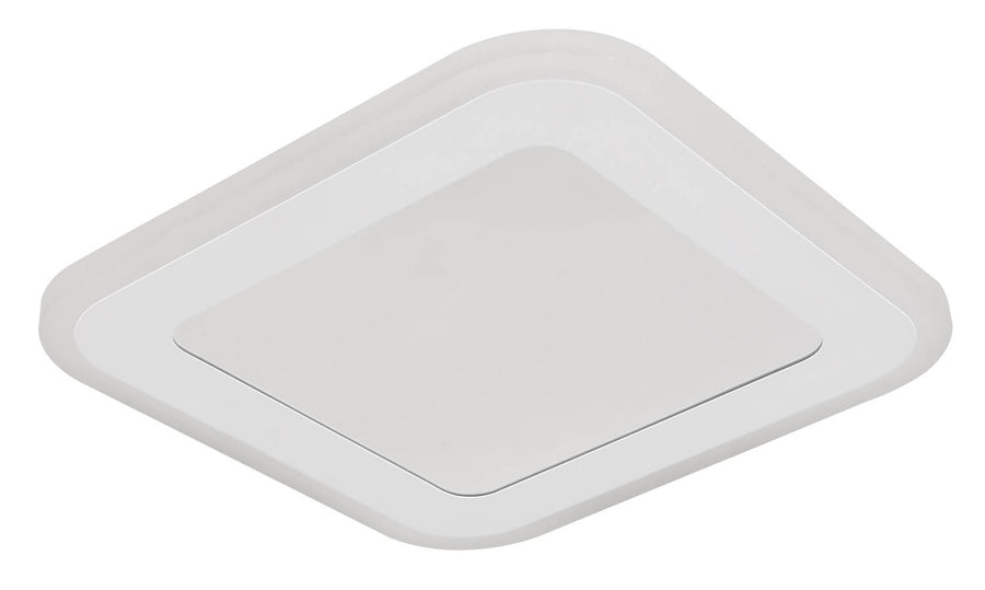 Vue de dessous éteint du luminaire blanc mat, structure carrée aux bords arrondis