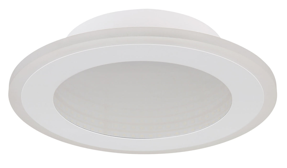 Plafonnier éteint vu de dessous, diffuseur blanc et collerette large