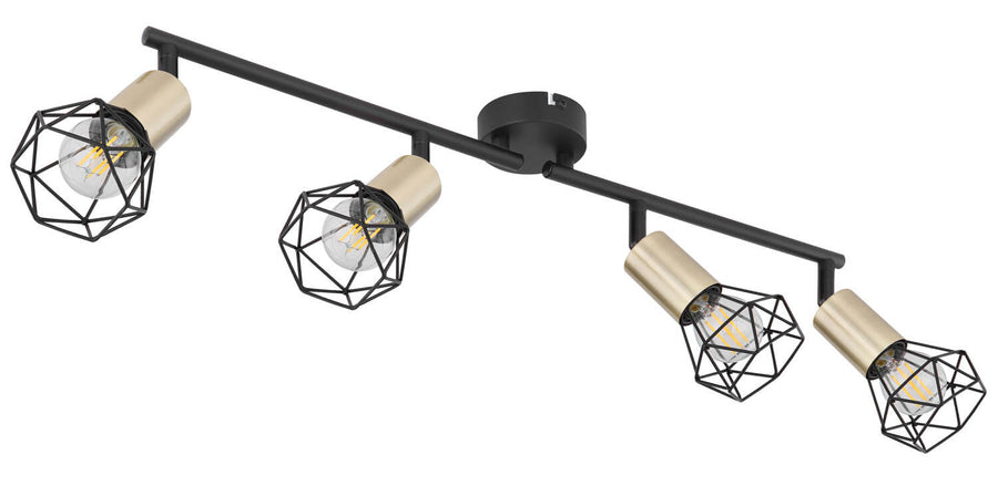 Détail de la finition noir mat et dorée des deux spots orientables de gauche