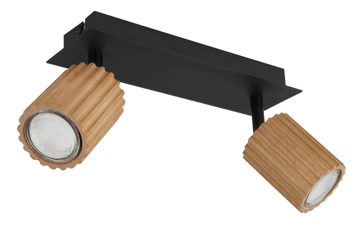 Détail de la douille et du verre de protection des projecteurs orientables en bois
