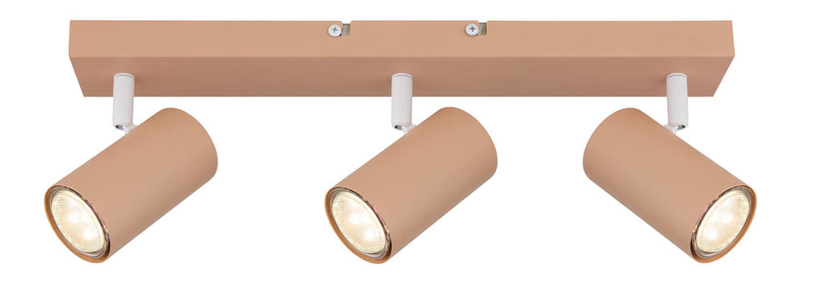 Vue de face du plafonnier et de sa barre support avec fixations apparentes