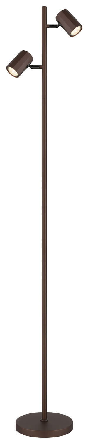 Lampadaire complet vu de face avec base ronde et deux projecteurs orientables