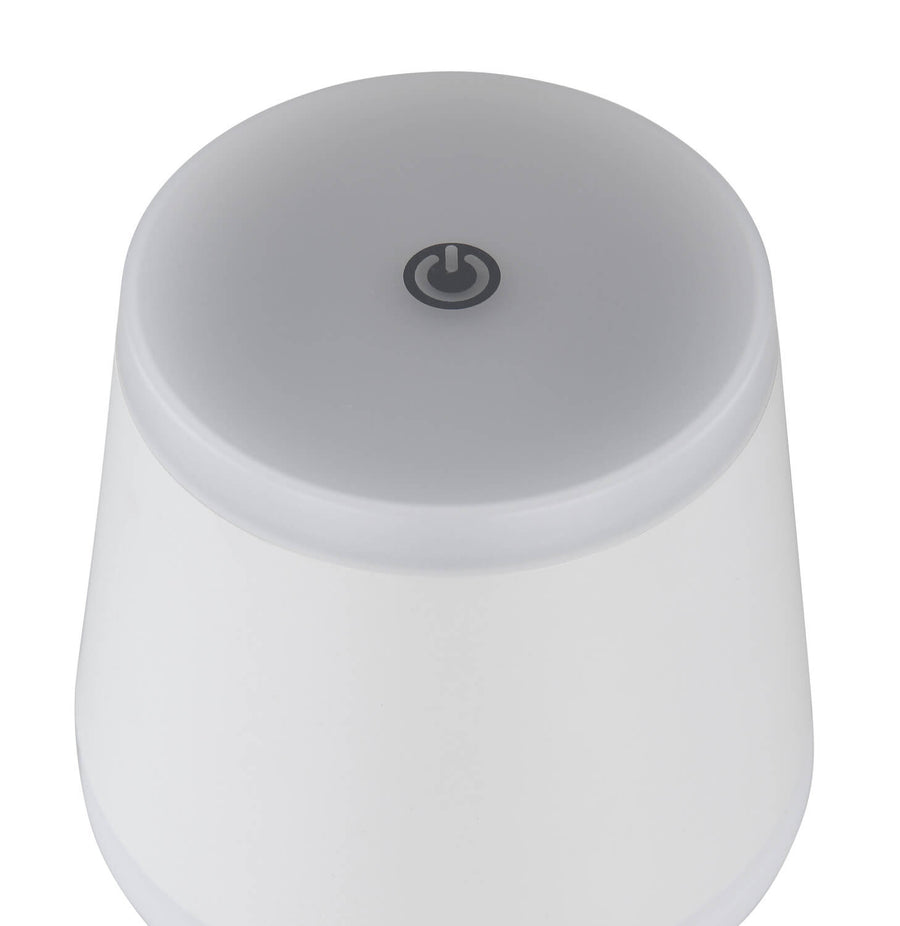 Détail du dessus de l'abat-jour avec bouton tactile circulaire gris foncé