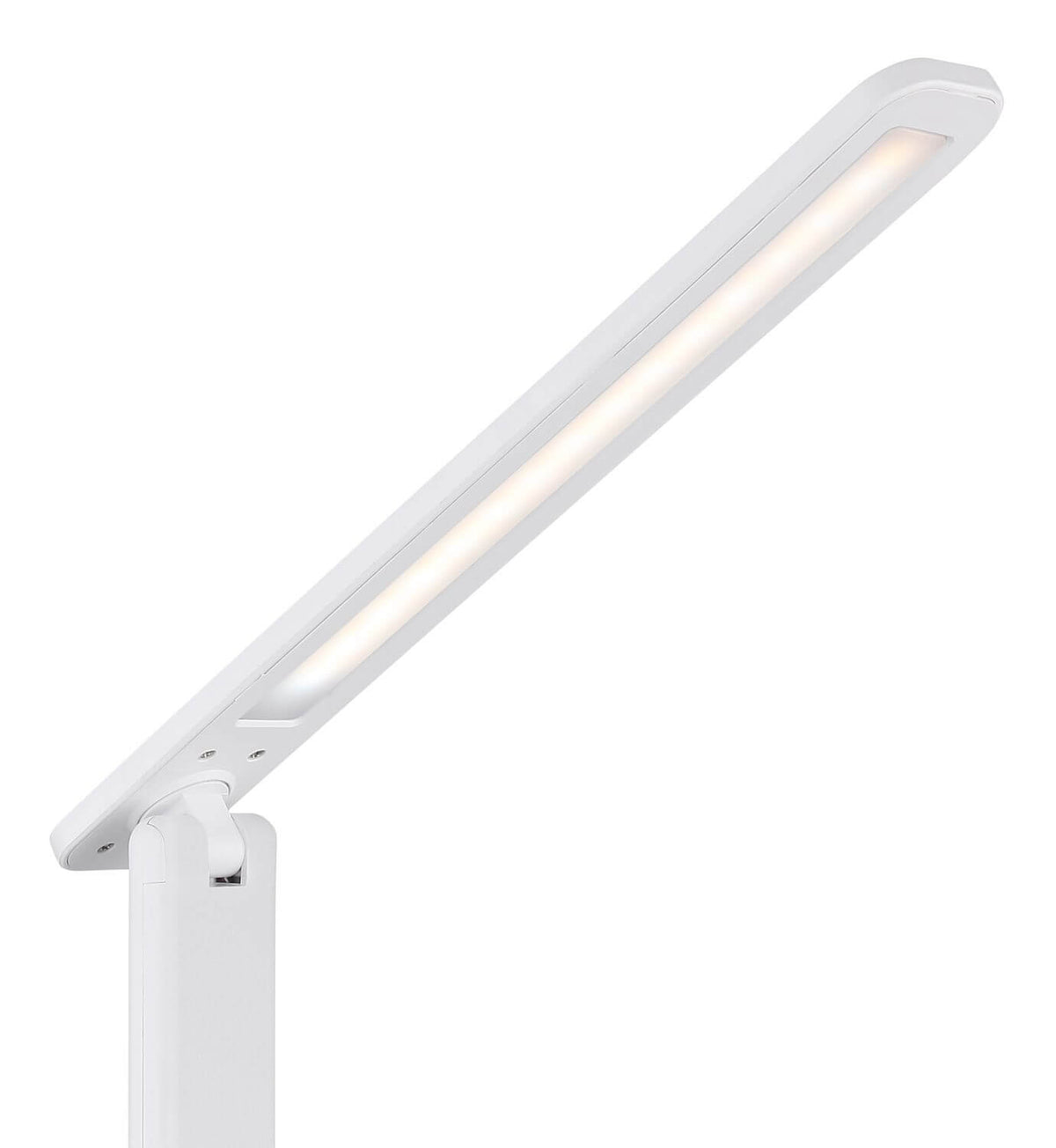 Détail de la tête LED allumée et de l'articulation orientable blanche